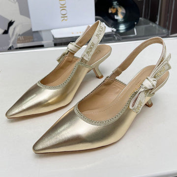 J'ADIOR SLINGBACK PUMP LIGHT GOLD CALFSKIN AND EMBROIDERED FABRIC 65 MM