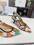 J'ADIOR SLINGBACK PUMP COLORFUL NATURAL RAFFIA AND EMBROIDERED COTTON 65 MM 130844