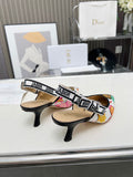 J'ADIOR SLINGBACK PUMP COLORFUL NATURAL RAFFIA AND EMBROIDERED COTTON 65 MM 130844