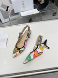J'ADIOR SLINGBACK PUMP COLORFUL NATURAL RAFFIA AND EMBROIDERED COTTON 65 MM 130844