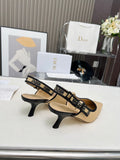 J'ADIOR SLINGBACK PUMP NATURAL RAFFIA AND BLACK EMBROIDERED COTTON 65 MM