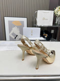 J'ADIOR SLINGBACK PUMP LIGHT GOLD CALFSKIN AND EMBROIDERED FABRIC 10 CM