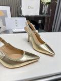 J'ADIOR SLINGBACK PUMP LIGHT GOLD CALFSKIN AND EMBROIDERED FABRIC 10 CM