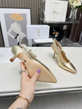 J'ADIOR SLINGBACK PUMP LIGHT GOLD CALFSKIN AND EMBROIDERED FABRIC 10 CM