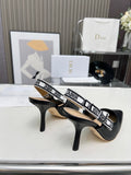J'ADIOR SLINGBACK PUMP BLACK CALFSKIN AND BLACK EMBROIDERED FABRIC 10 CM