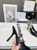J'ADIOR SLINGBACK PUMP BLACK CALFSKIN AND BLACK EMBROIDERED FABRIC 10 CM