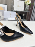 J'ADIOR SLINGBACK PUMP BLACK CALFSKIN AND BLACK EMBROIDERED FABRIC 10 CM