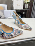 J'ADIOR SLINGBACK PUMP COLORFUL NATURAL RAFFIA AND EMBROIDERED COTTON 10 CM 130858