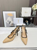 J'ADIOR SLINGBACK PUMP NATURAL RAFFIA AND BLACK EMBROIDERED COTTON 10 CM
