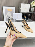 J'ADIOR SLINGBACK PUMP NATURAL RAFFIA AND BLACK EMBROIDERED COTTON 10 CM
