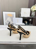 J'ADIOR SLINGBACK PUMP NATURAL RAFFIA AND BLACK EMBROIDERED COTTON 10 CM