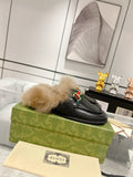 HORSEBIT MULE WITH WEB IN BLACK CALFSKIN MIX MINK FUR