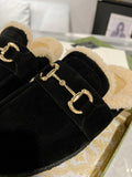 HORSEBIT MULE IN BLACK SUEDE AND FLEECE LINING