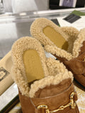 HORSEBIT MULE IN BROWN SUEDE AND FLEECE LINING