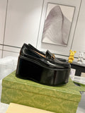 GG HORSEBIT PLATFORM LOAFER GLOSSY BLACK CALFSKIN