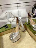 GG CRYSTALS PLATFORM PUMPS SILVER CALFSKIN