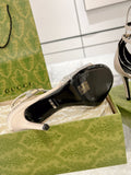 GG CRYSTAL CREAM HIGH HEEL SANDALS SATIN