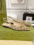 GG HORSEBIT SLINGBACK BALLET FLAT TAN BEIGE CANVAS
