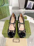 HORSEBIT MARY JANE HEEL IN BLACK CALFSKIN GOLD HARDWARE