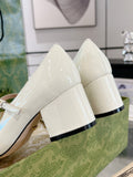 HORSEBIT MARY JANE HEEL IN WHITE CALFSKIN GOLD HARDWARE