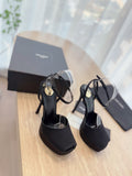 LA SCANDALE HIGH 14 CM PLATFORM SANDALS IN BLACK SATIN CREPE