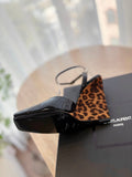 LA SCANDALE HIGH 10 CM WEDGE SANDALS IN BLACK PATENT LEATHER