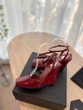 LA SCANDALE HIGH 10 CM WEDGE SANDALS IN CRIMSON RED PATENT LEATHER