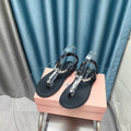 FLIP-FLOPS BLACK COWHIDE WITH CRYSTALS-WHITE