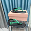 FLIP-FLOPS SANDAL BLACK SHEEPSKIN WITH BRIGHT BLUE STRAP