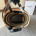 STRIPED COUFFIN CLASSIC PANIER 22 IN BEIGE AND BLACK RAFFIA AND CALFSKIN TRIM
