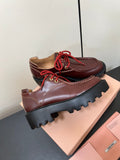 LACE-UP LOAFERS WITH THICK SOLE IN WINE RED SHINY SHEEPSKIN