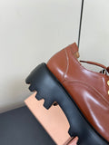 LACE-UP LOAFERS WITH THICK SOLE IN RED BROWN SHINY SHEEPSKIN