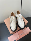 LACE-UP LOAFERS WITH THICK SOLE IN WHITE SHINY SHEEPSKIN