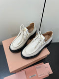 LACE-UP LOAFERS WITH THICK SOLE IN WHITE SHINY SHEEPSKIN
