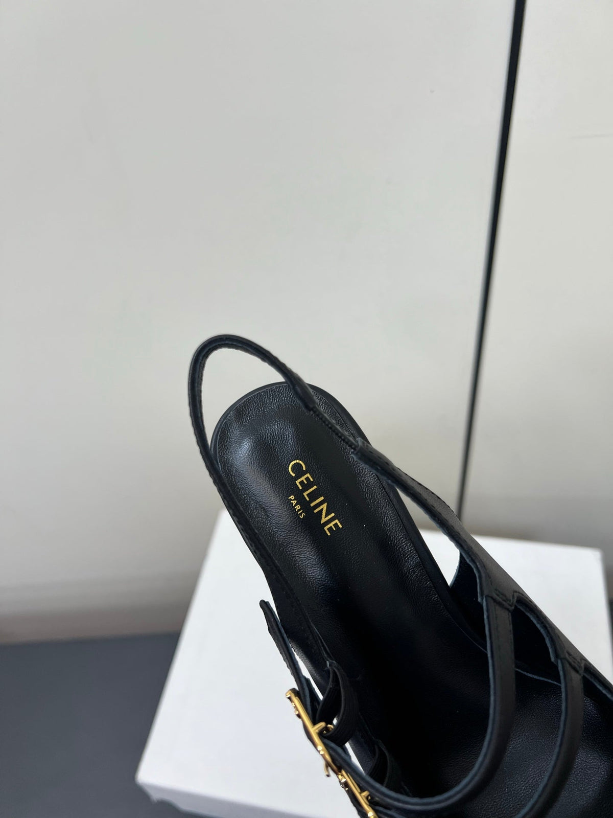 JUDY DOUBLE STRAP MARY JANE SLINGBACK IN BLACK SMOOTH CALFSKIN