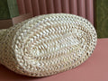 SMALL TOTE BAG 26 WITH LOGO IN NATURAL-COLORED STRAW AND LIGHT GREEN CALFSKIN HANDLE