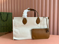 TOTE BAG PRINTED LOGO 41.5 IN BROWN CALFSKIN OFF WHITE CANVAS