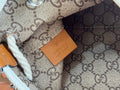 SMALL DRAWSTRING SHOULDER BAG 21 IN WHITE CANVAS BROWN CALFSKIN