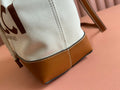 DRAWSTRING SHOULDER BAG LOGO PRINT 31 IN WHITE CANVAS BROWN CALFSKIN