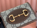 HORSEBIT 1955 CARD CASE WALLET 11.5 IN BEIGE EBONY GG CANVAS BROWN CALFSKIN