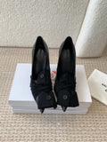 KNIFE CHEMISE HIGH PUMPS IN BLACK COTTON AND CALFSKIN