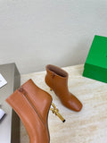 KNOT ANKLE BOOT IN BRONZE BROWN CALFSKIN WITH GOLD METAL HEEL 9 CM