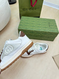 GG INTERLOCKING G SNEAKER WHITE BROWN CALFSKIN AND FABRIC