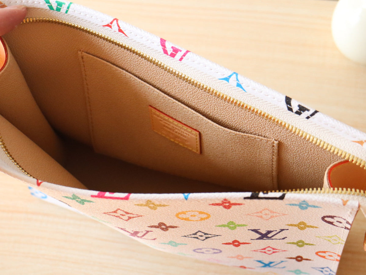 TOILETRY POUCH 25 IN WHITE MIX COLORFUL CALFSKIN