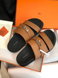 GABRIEL SANDAL MULE IN BRONZE BROWN CALFSKIN