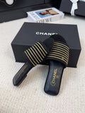 FLAT SLIDE IN BLACK SUEDE WITH GOLD CRYSTALS