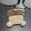 KNITTED BEANIE HAT WITH CUTE EARS IN BEIGE MIX BROWN WOOL 403482