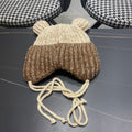 KNITTED BEANIE HAT WITH CUTE EARS IN BEIGE MIX BROWN WOOL 403482