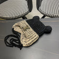 KNITTED BEANIE HAT WITH CUTE EARS IN BLACK MIX BEIGE WOOL 403483