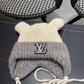 KNITTED BEANIE HAT WITH CUTE EARS IN WHITE MIX GRAY WOOL 403484